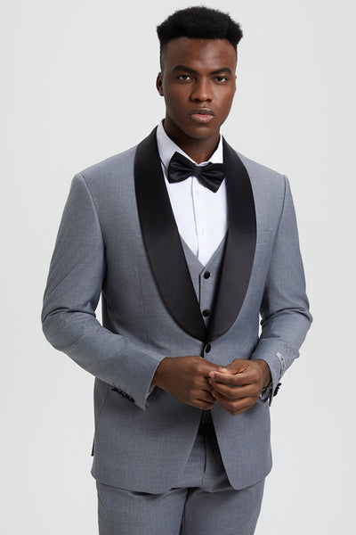 Men's Stacy Adams Vested One Button Shawl Lapel Designer Tuxedo in Grey 1 SMT282H1-09-34R-B  - from alligatorwarehouse.com