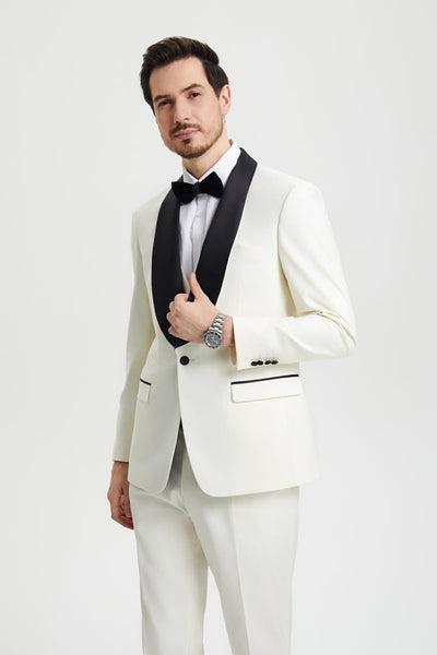 Men's Stacy Adams Vested One Button Shawl Lapel Designer Tuxedo in Ivory 4 SMT282H1-14-34R-B  - from alligatorwarehouse.com