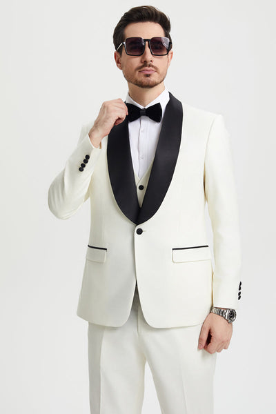 Men's Stacy Adams Vested One Button Shawl Lapel Designer Tuxedo in Ivory 5 SMT282H1-14-34R-B  - from alligatorwarehouse.com