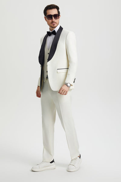 Men's Stacy Adams Vested One Button Shawl Lapel Designer Tuxedo in Ivory 6 SMT282H1-14-34R-B  - from alligatorwarehouse.com