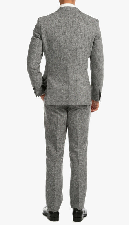 Men’s Grey Tweed Three Piece Suit – Vintage British Fabric Slim Fit Wedding & Business Wear