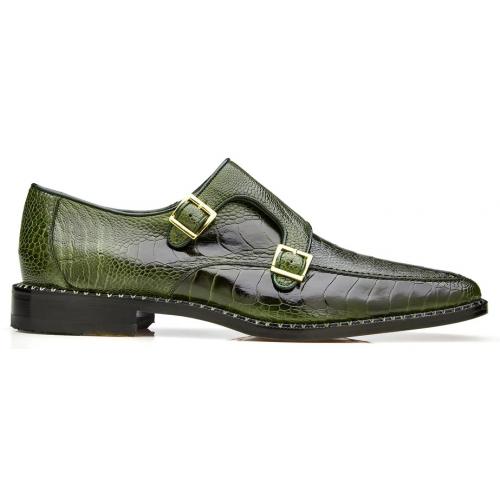 Belvedere Valiente Antique Forest Green Genuine Ostrich Leg Double Monk Strap Shoes