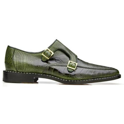 Belvedere Valiente Antique Forest Green Genuine Ostrich Leg Double Monk Strap Shoes 2 MEN 02442 ANT. FOREST-M-06  - from alligatorwarehouse.com