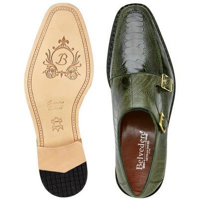 Belvedere Valiente Antique Forest Green Genuine Ostrich Leg Double Monk Strap Shoes 3 MEN 02442 ANT. FOREST-M-06  - from alligatorwarehouse.com