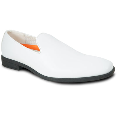 Bravo Mens Classic Plain Toe Slip on Loafer Dress Shoe in White