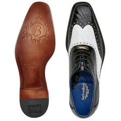 Belvedere Varo  Black / White Genuine Alligator Eel Wingtip Shoes