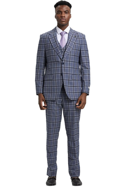 Men's Stacy Adams Two Button Vested Glen Plaid Check Suit in Grey 2 SM166H1-06-38R  - from alligatorwarehouse.com