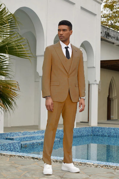 Tan Suits For Wedding - Tan Groomsmen Suits - Tan Double Breasted Tuxedo 1   - from alligatorwarehouse.com
