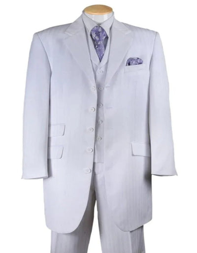 White Wedding Suit For Men - Perfect For Groom - Mens Long Fashion Vested Tonal Pinstripe White Suit 1   - from alligatorwarehouse.com