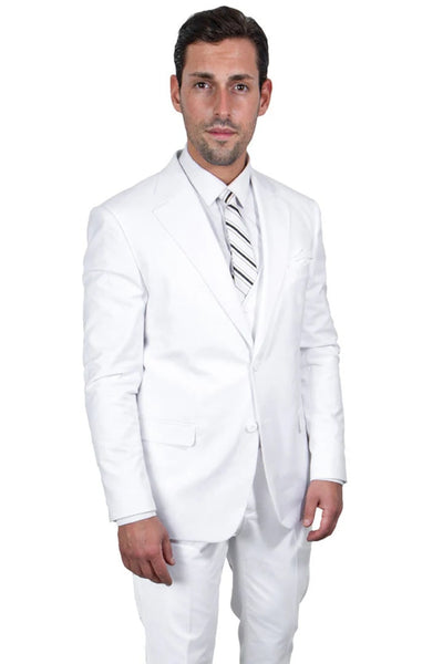 White Wedding Suit For Men - Perfect For Groom - Men's Two Button Vested Stacy Adams Basic Suit In White 1   - from alligatorwarehouse.com