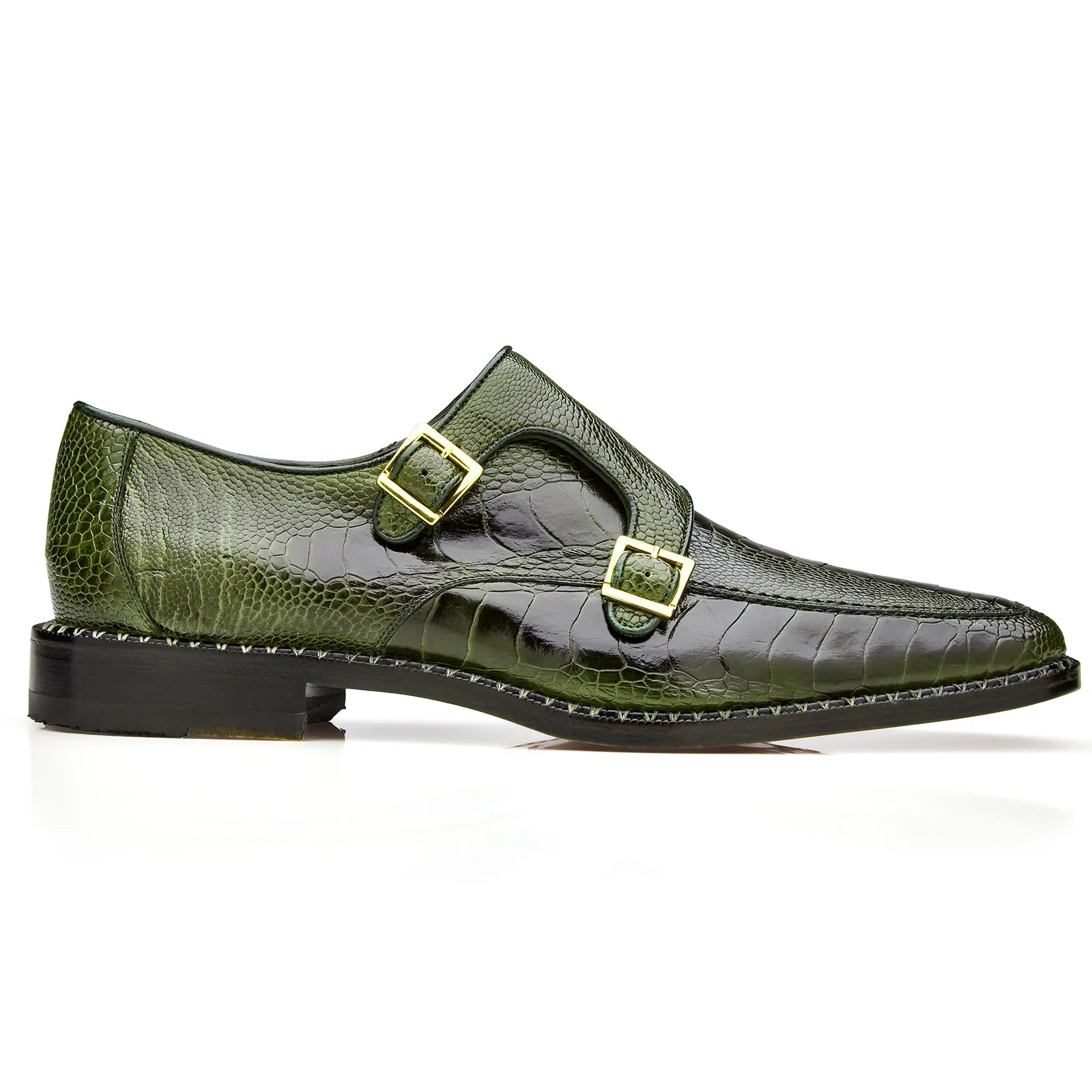 Men's Belvedere Valiente Ostrich Leg Double Monkstrap Dress Shoe in Forest Green