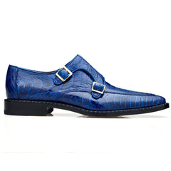 Men's Belvedere Valiente Ostrich Leg Double Monkstrap Dress Shoe in Ocean Blue