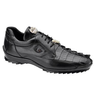Men's Belvedere Vasco Calf & Crocodile Hornback Tail Sneaker in Black 2 MEN 336122 BLACK-M-08  - from alligatorwarehouse.com