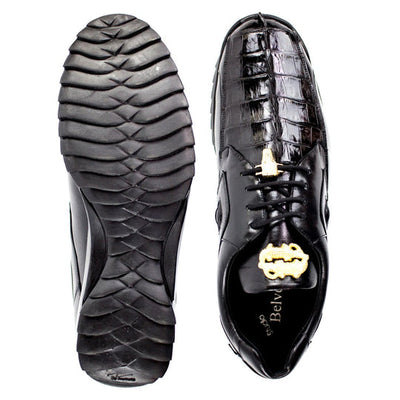 Men's Belvedere Vasco Calf & Crocodile Hornback Tail Sneaker in Black 3 MEN 336122 BLACK-M-08  - from alligatorwarehouse.com