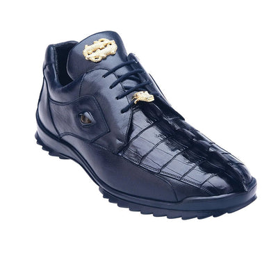 Men's Belvedere Vasco Calf & Crocodile Hornback Tail Sneaker in Night Blue 2 MEN 336122 NIGHT BLUE-M-08  - from alligatorwarehouse.com