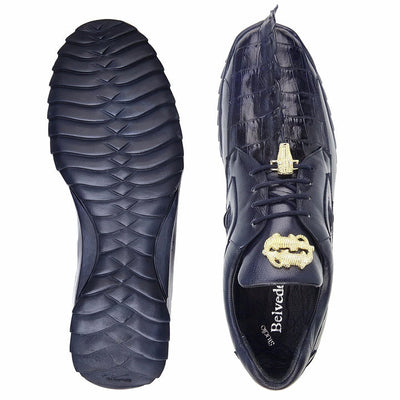 Men's Belvedere Vasco Calf & Crocodile Hornback Tail Sneaker in Night Blue 3 MEN 336122 NIGHT BLUE-M-08  - from alligatorwarehouse.com