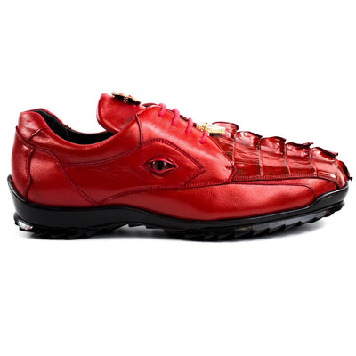 Men's Belvedere Vasco Calf & Crocodile Hornback Tail Sneaker in Red 1 MEN 336122 RED-M-08  - from alligatorwarehouse.com