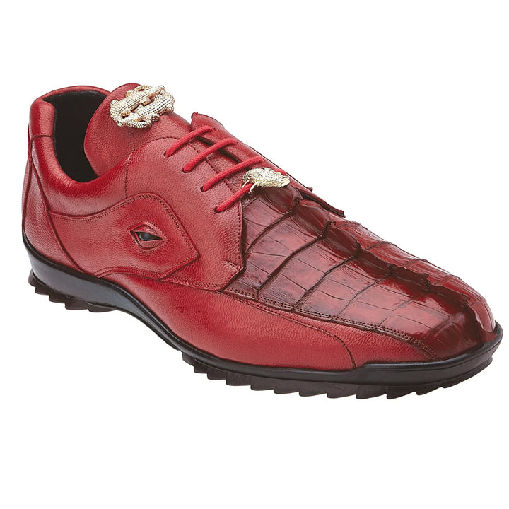 Men's Belvedere Vasco Calf & Crocodile Hornback Tail Sneaker in Red