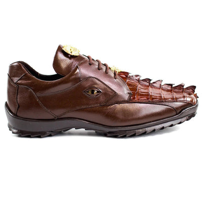 Men's Belvedere Vasco Calf & Crocodile Hornback Tail Sneaker in Tabac Brown 1 MEN 336122 TABAC-M-08  - from alligatorwarehouse.com