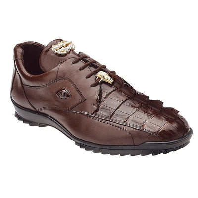 Men's Belvedere Vasco Calf & Crocodile Hornback Tail Sneaker in Tabac Brown 2 MEN 336122 TABAC-M-08  - from alligatorwarehouse.com