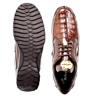 Men's Belvedere Vasco Calf & Crocodile Hornback Tail Sneaker in Tabac Brown 3 MEN 336122 TABAC-M-08  - from alligatorwarehouse.com