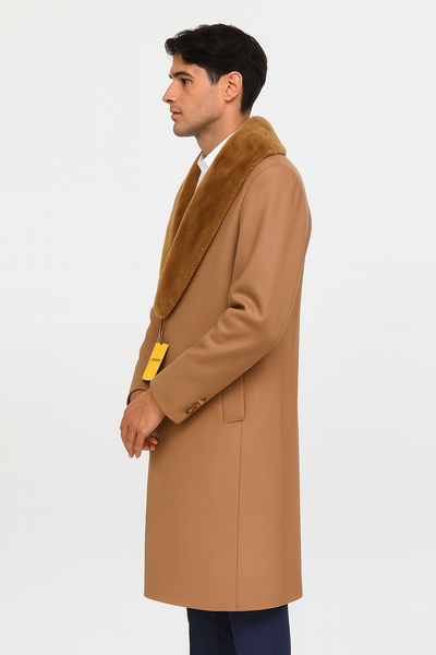 Mens Full Length And Cashmere Overcoat - Winter Topcoats - Light Brown Coat - Dark Camel - Vecuna Color 8   - from alligatorwarehouse.com