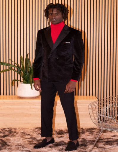 Double Breasted Tuxedo - Velvet Dinner Jacket with Pants in Color Black 7   - from alligatorwarehouse.com