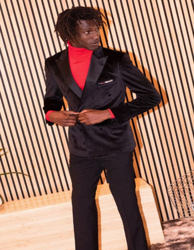 Double Breasted Tuxedo - Velvet Dinner Jacket with Pants in Color Black 6   - from alligatorwarehouse.com