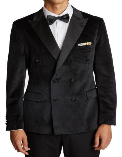 Double Breasted Tuxedo - Velvet Dinner Jacket with Pants in Color Black 8   - from alligatorwarehouse.com