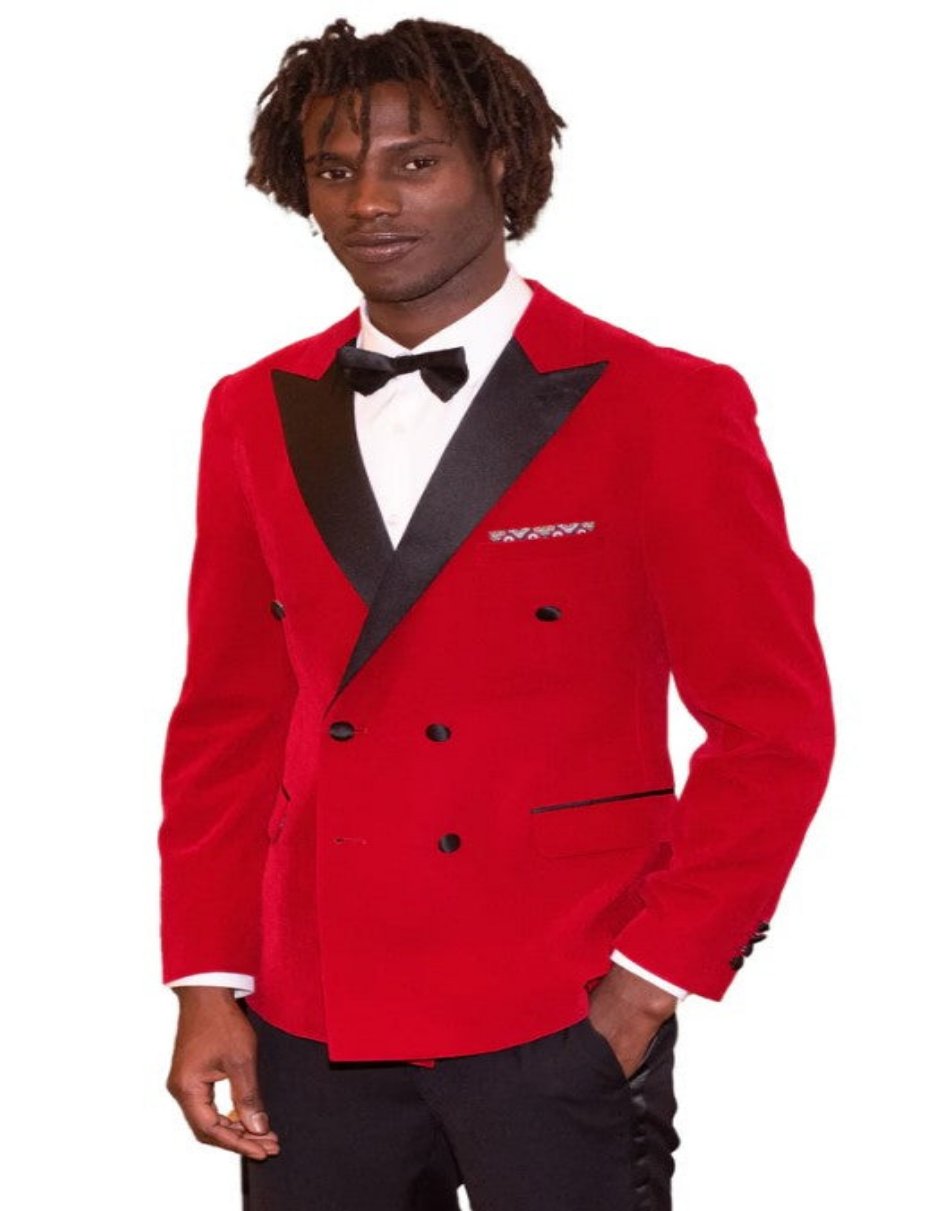 Double Breasted Tuxedo - Velvet Dinner Jacket with Pants in Color Red