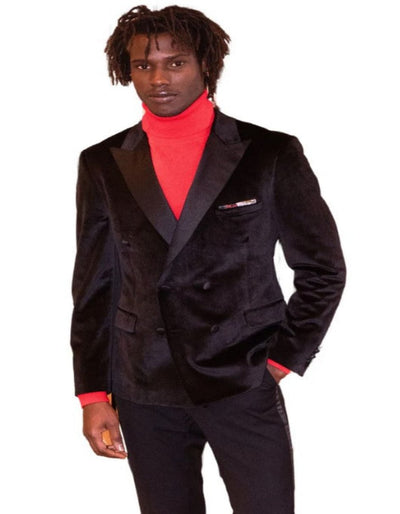 Double Breasted Tuxedo - Velvet Dinner Jacket with Pants in Color Black 1   - from alligatorwarehouse.com