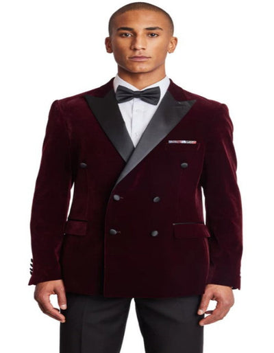 Double Breasted Tuxedo - Velvet Dinner Jacket with Pants in Color Maroon 1   - from alligatorwarehouse.com