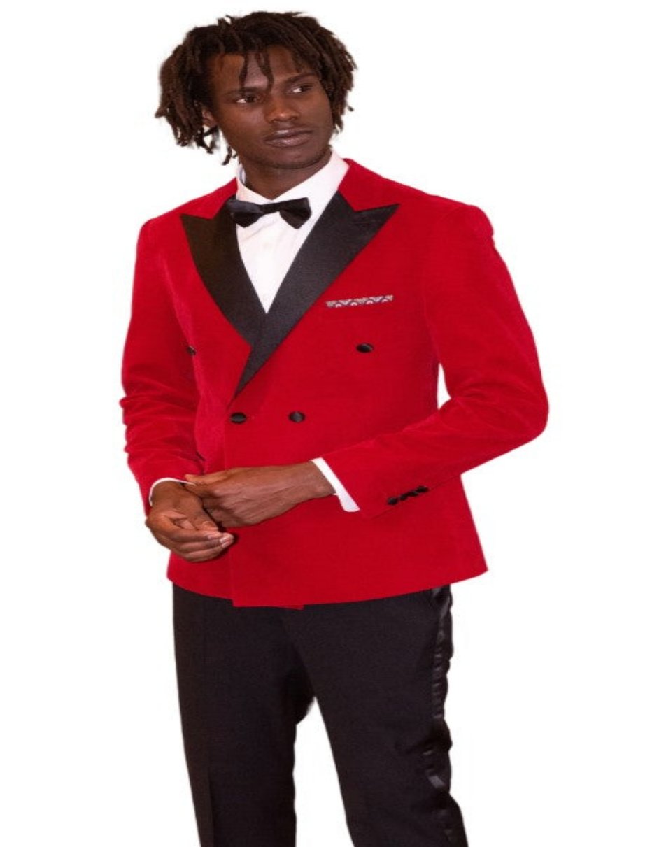 Double Breasted Tuxedo - Velvet Dinner Jacket with Pants in Color Red