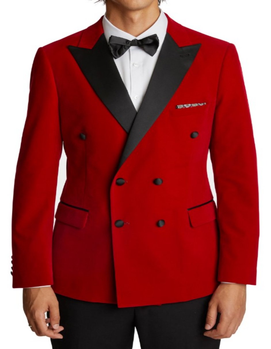 Double Breasted Tuxedo - Velvet Dinner Jacket with Pants in Color Red