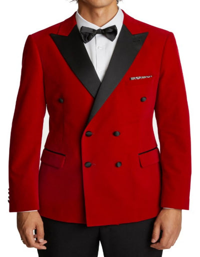 Double Breasted Tuxedo - Velvet Dinner Jacket with Pants in Color Red 6   - from alligatorwarehouse.com