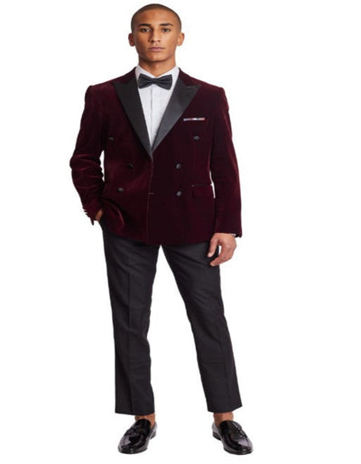 Double Breasted Tuxedo - Velvet Dinner Jacket with Pants in Color Maroon 4   - from alligatorwarehouse.com