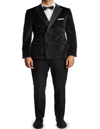 Double Breasted Tuxedo - Velvet Dinner Jacket with Pants in Color Black 5   - from alligatorwarehouse.com