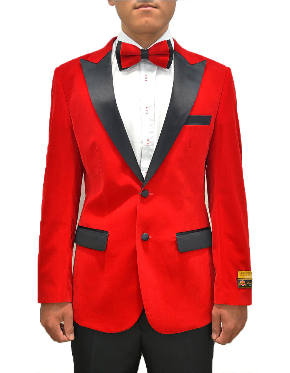 Mens Classic Satin Velvet Tuxedo Dinner Jacket in Red 1 AH-2044  - from alligatorwarehouse.com