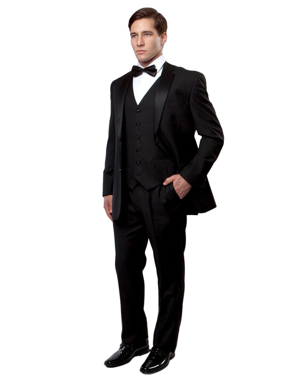 Mens Vested Modern Fit 2 Button Notch Wool Tuxedo in Black 1 NF-9216  - from alligatorwarehouse.com