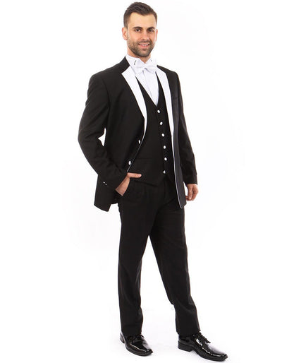 Mens Vested Modern Fit 2 Button Notch Wool Tuxedo in Black/White 1 CG-2293  - from alligatorwarehouse.com