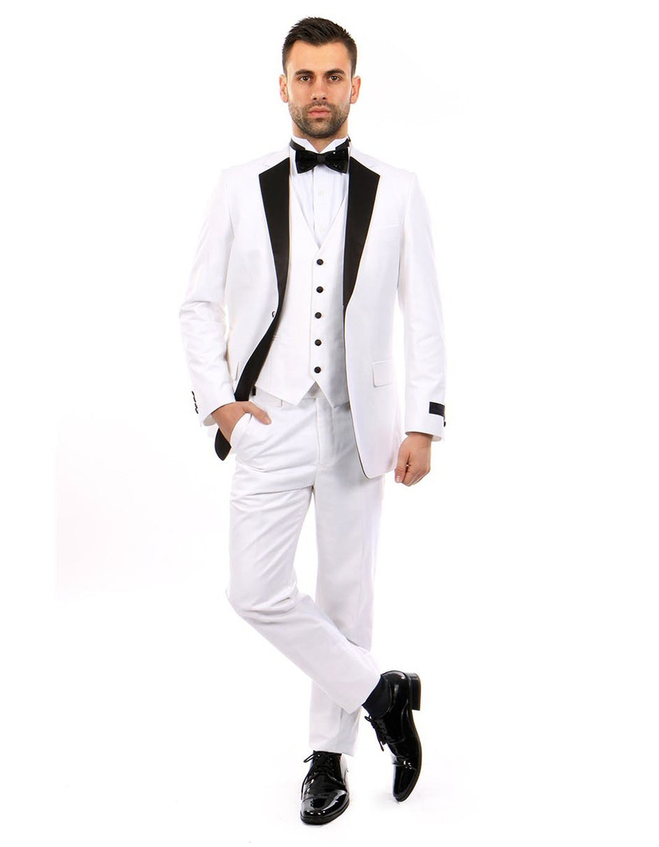 Mens Vested Modern Fit Notch Tuxedo in Black/White 1 0B-7111  - from alligatorwarehouse.com