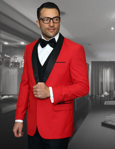Mens Vested Wool Shawl Lapel Tuxedo in Red 1 ENCORE_RED_42S  - from alligatorwarehouse.com