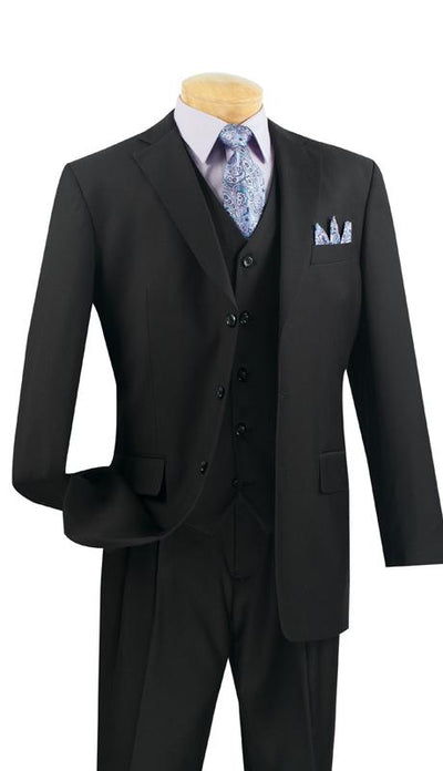Mens 3 Button Black Vested Suit with grey pinstripe pants 1 U1-7941  - from alligatorwarehouse.com