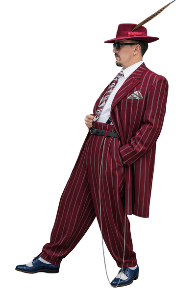 Burgundy Pinstripe Zoot Suit – 3 Piece 1920s/1930s Gangster Outfit (Jacket and Pants and Vest)  Vintage Fashion 8   - from alligatorwarehouse.com
