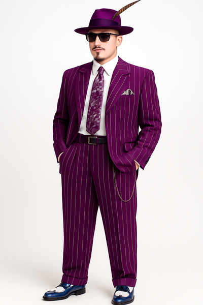 Purple Pinstripe Zoot Suit  3 Piece 1920s/1930s Gangster Outfit (Jacket and Pants and Vest)  Vintage Fashion 4   - from alligatorwarehouse.com