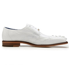 Men's Belvedere Valter Lizard & Crocodile Hornback Tail Dress Shoe in White