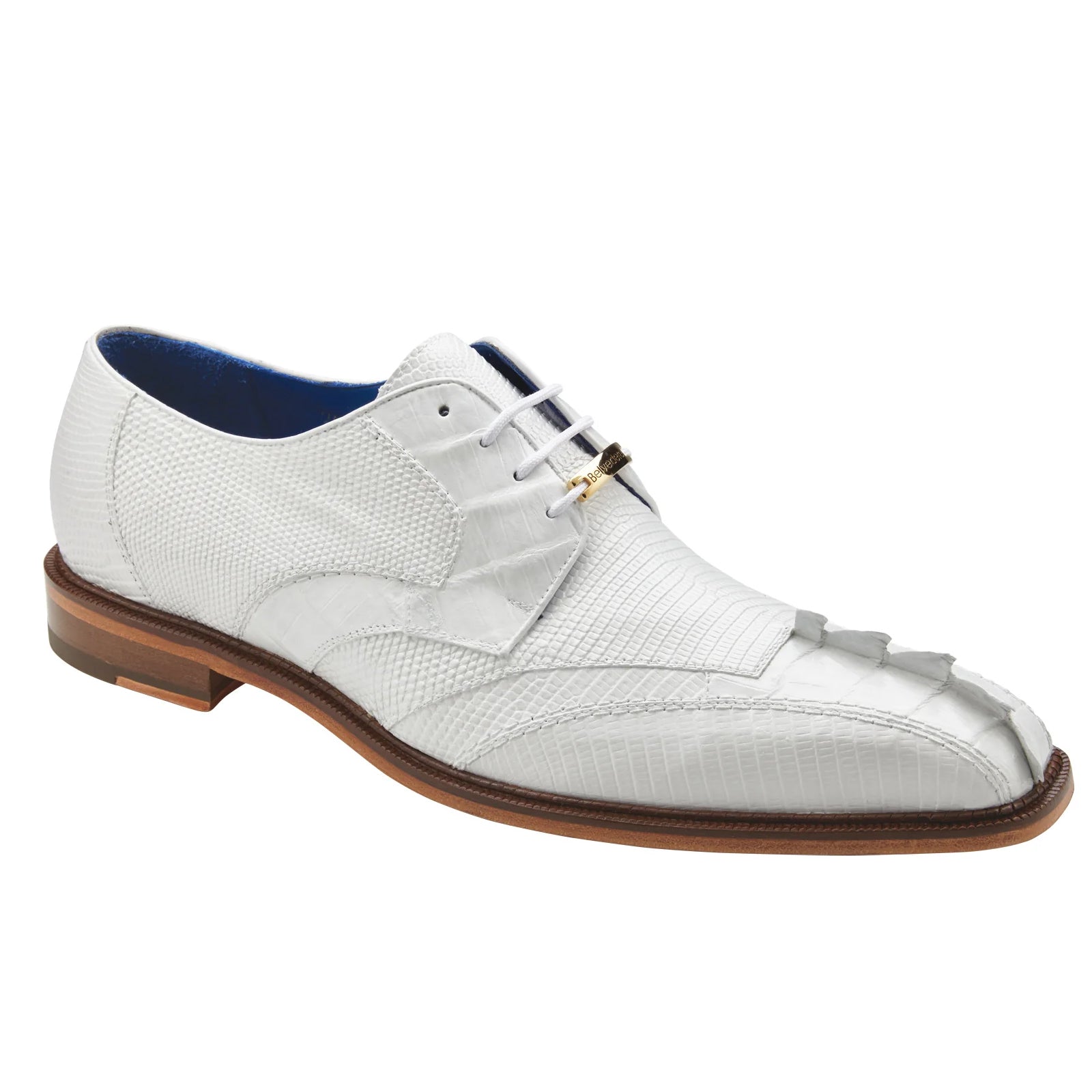 Men's Belvedere Valter Lizard & Crocodile Hornback Tail Dress Shoe in White