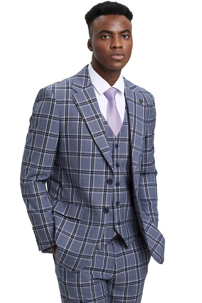 Men's Stacy Adams Two Button Vested Glen Plaid Check Suit in Grey 3 SM166H1-06-38R  - from alligatorwarehouse.com