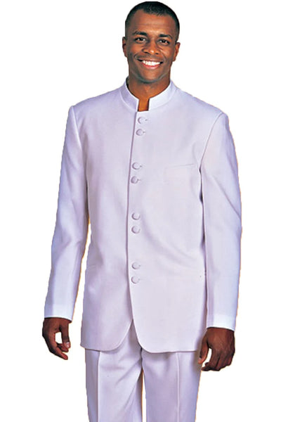 White Wedding Suit For Men - Perfect For Groom - Mens Classic 8 Button Mandarin Collar Suit In White 1   - from alligatorwarehouse.com