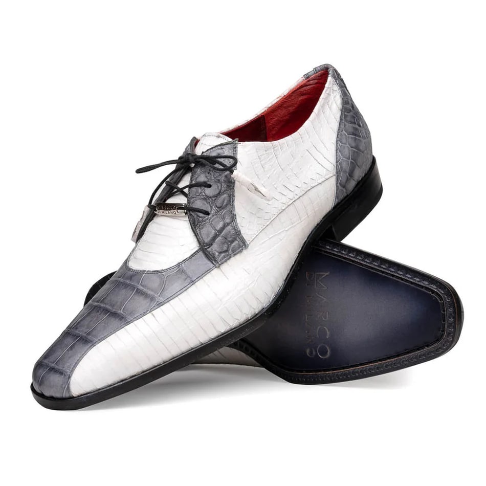 Marco Di Milano Moncalieri Men's Shoes Gray & White Genuine Alligator / Cobra Dress Derby Oxfords